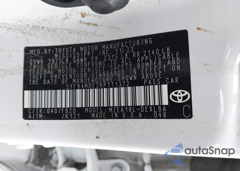 2024 Toyota Corolla Le из США, поврежденный, VIN 5YFB4MDE2RP111372